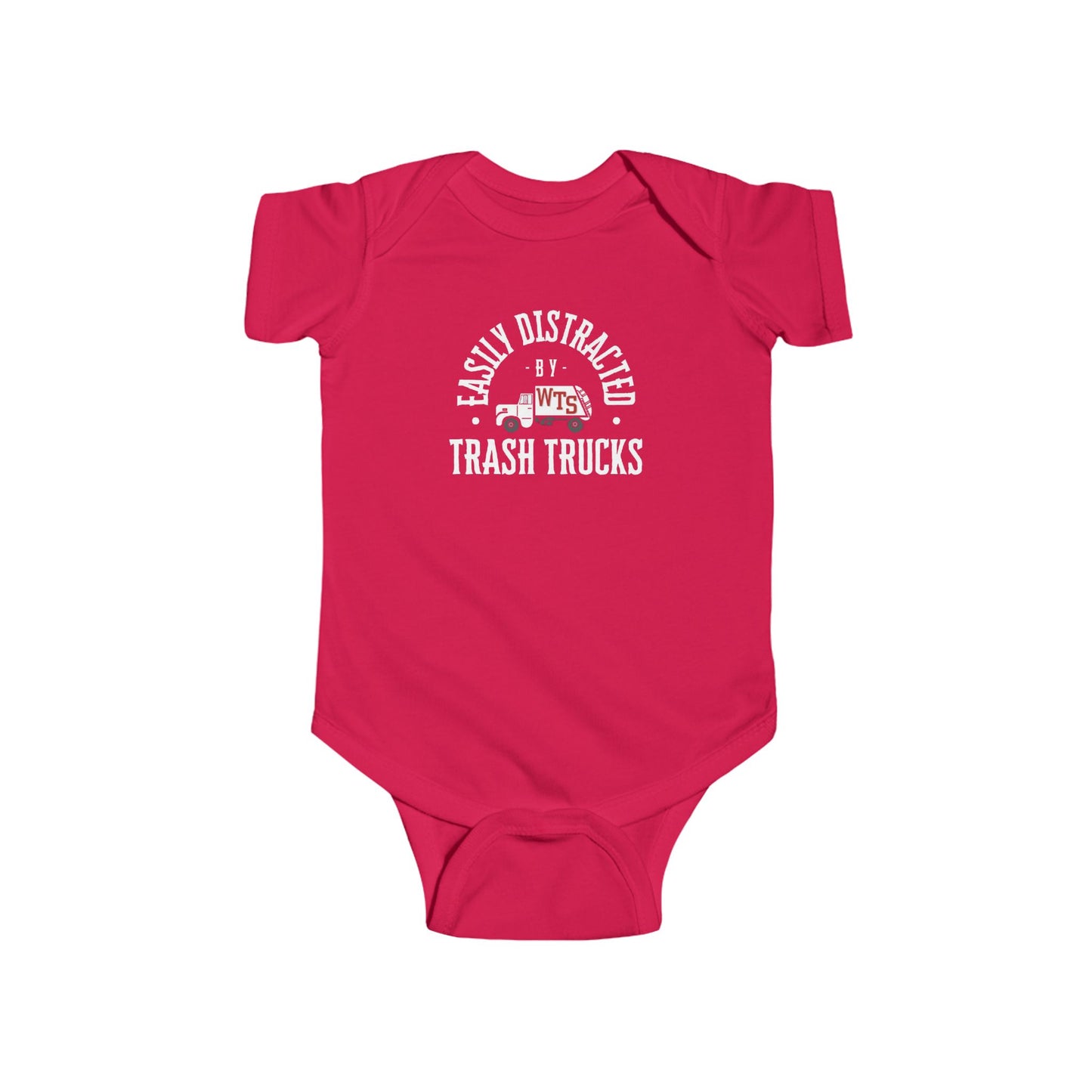 Graphic Baby Onesie: "Easily Distracted by Trash Trucks!"